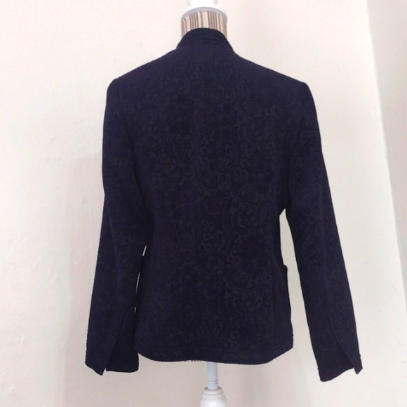 Coldwater Creek Navy Damask Corduroy Open Blazer w Pockets Size XS - Picture 5 of 14